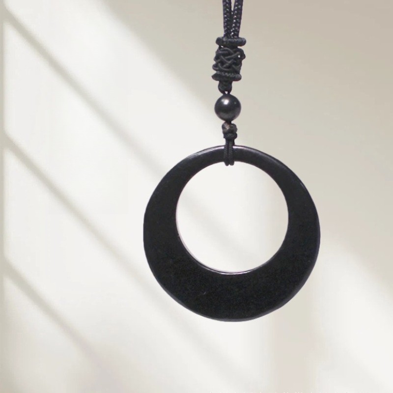 Shungite retro design classic style black circular energy stone pendant