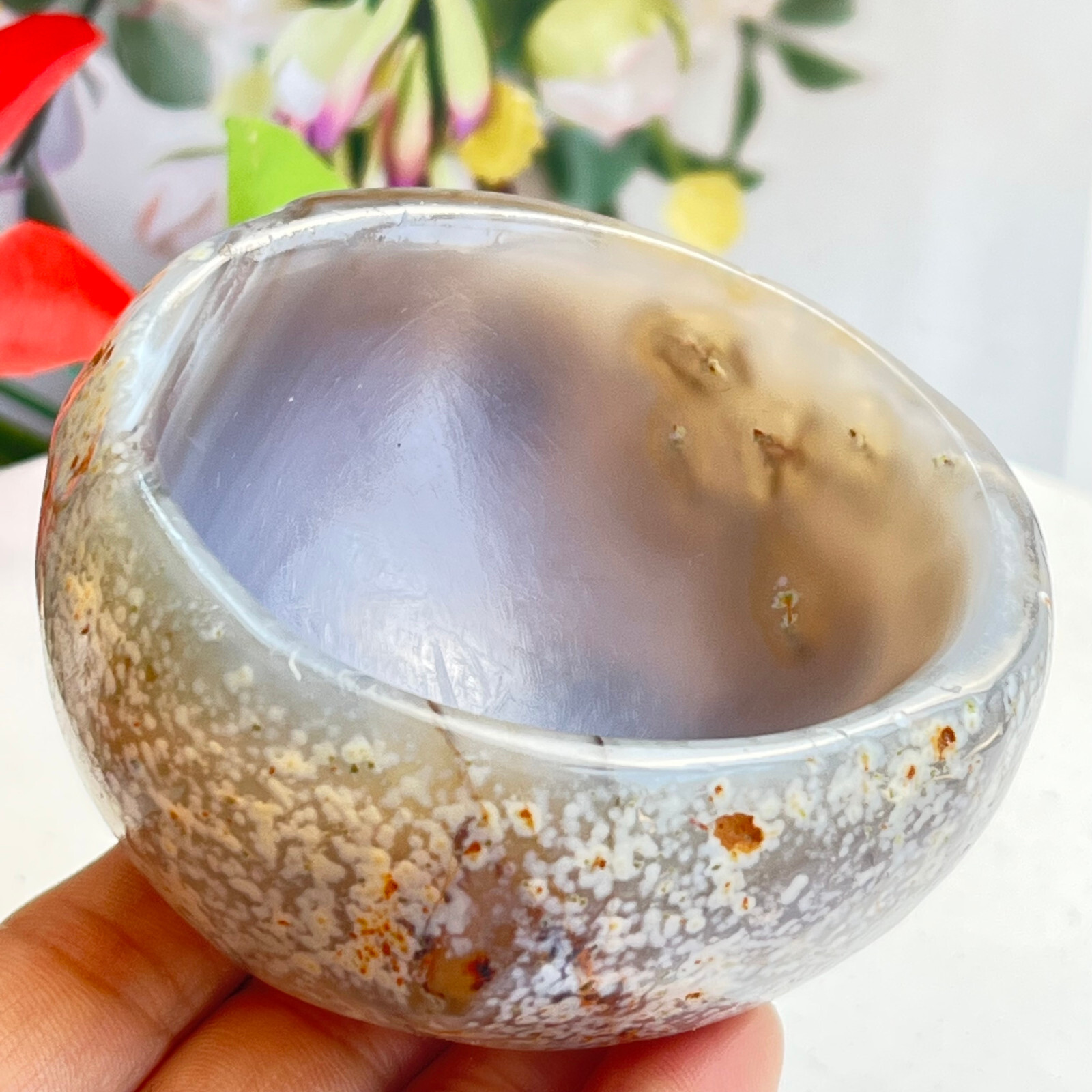 261 TOP Rare Natural Agate ashtray Polished Coin Dish Madagascar MD7