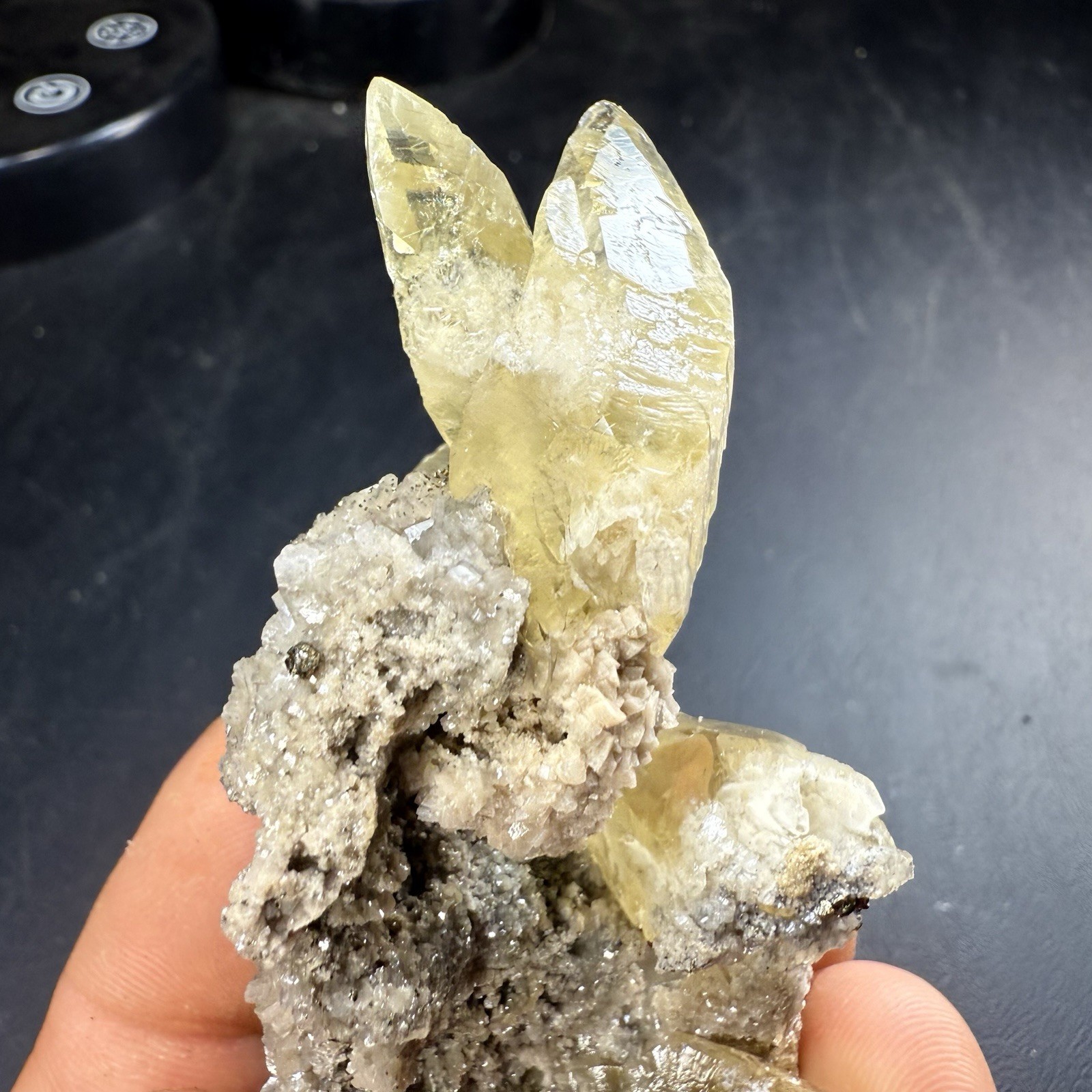 Golden Calcite Crystals on Chalcopyrite Dolomite Pyrite Matrix / Missouri