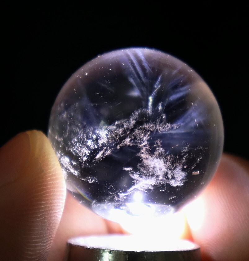 26mm Natural Blue Angel Feathers Clear Quartz Crystal Stone Sphere Ball Healing