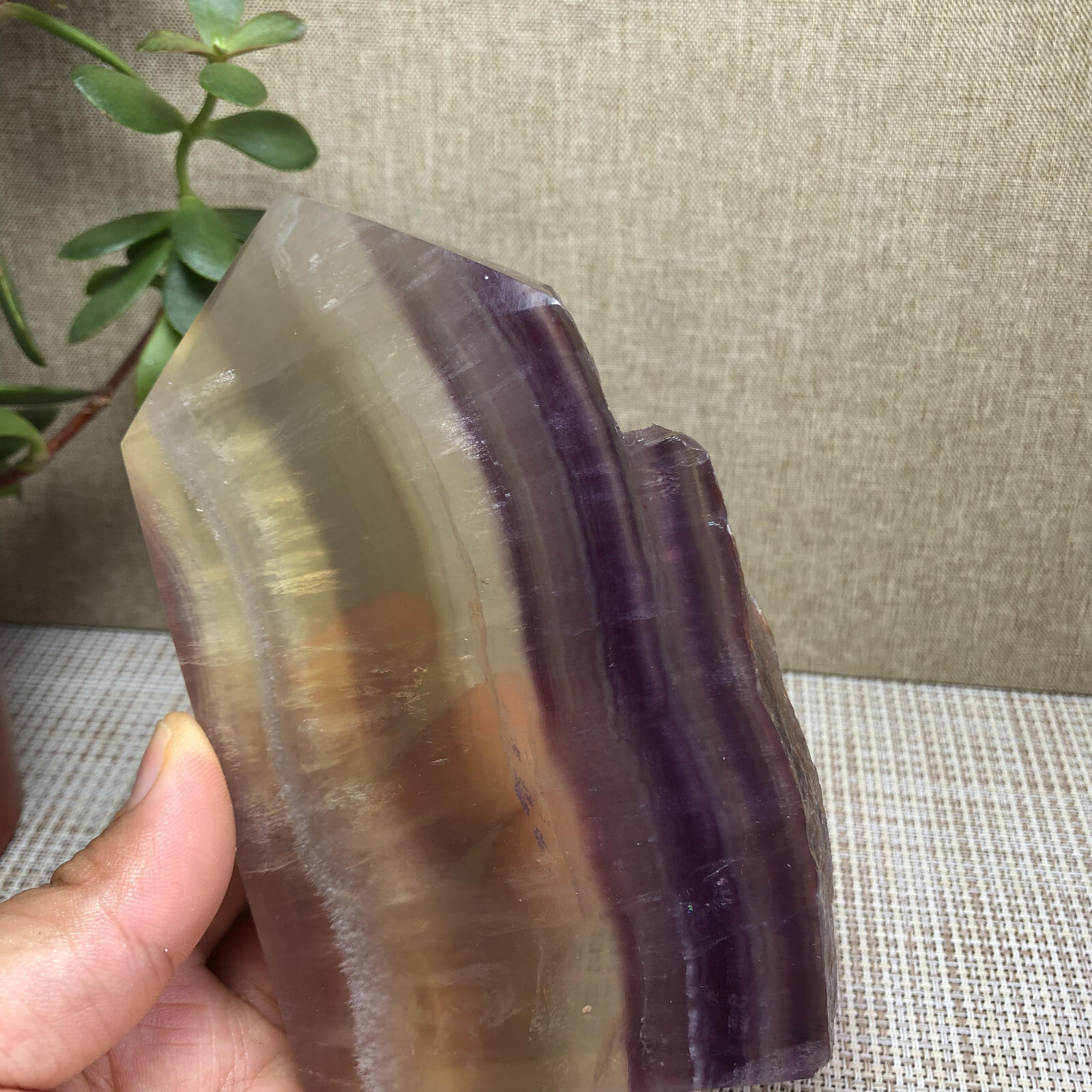 492g Natural candy Fluorite Polish/Rough wand Crystal free standing 123mm A2894