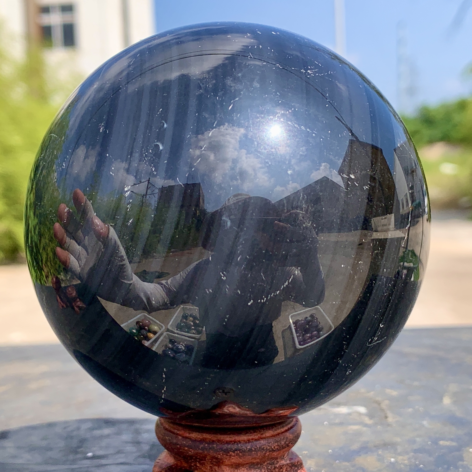 1.92LB Natural Silver Black Obsidian Sphere Quartz Crystal Ball Healing