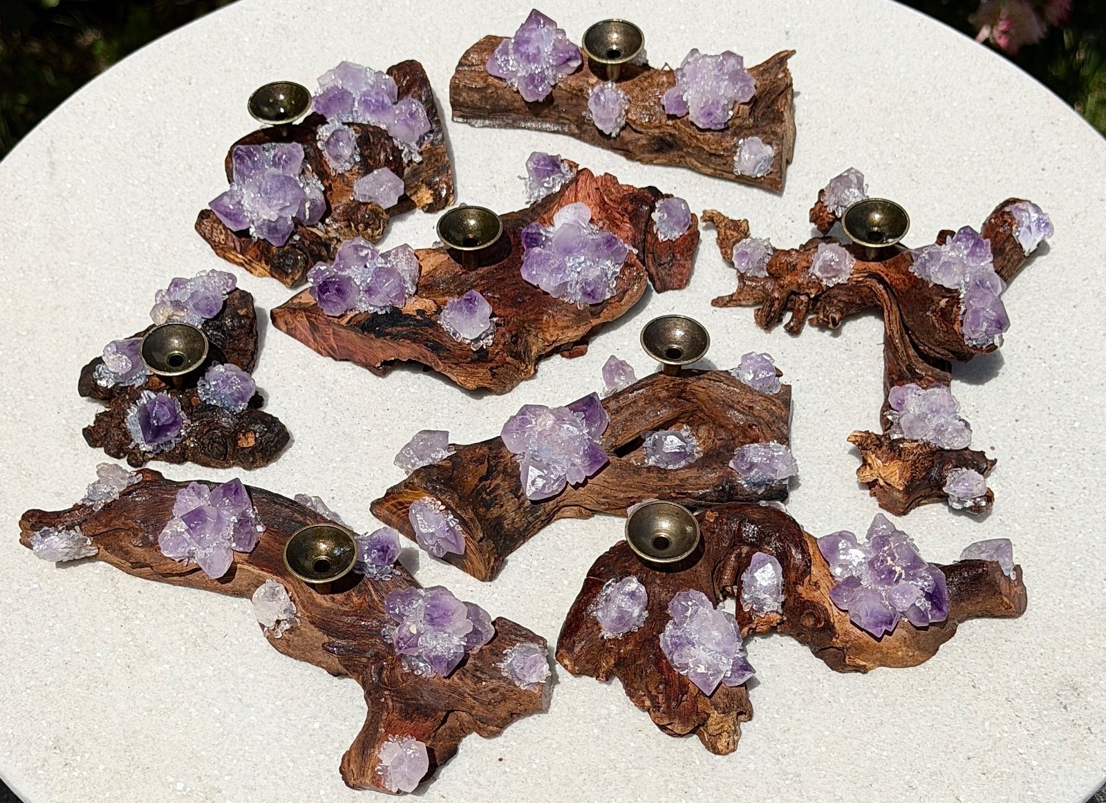 Wholesale Lot 8 Pcs Natural Amethyst Drift Wood sphere Stand – Incense Holder