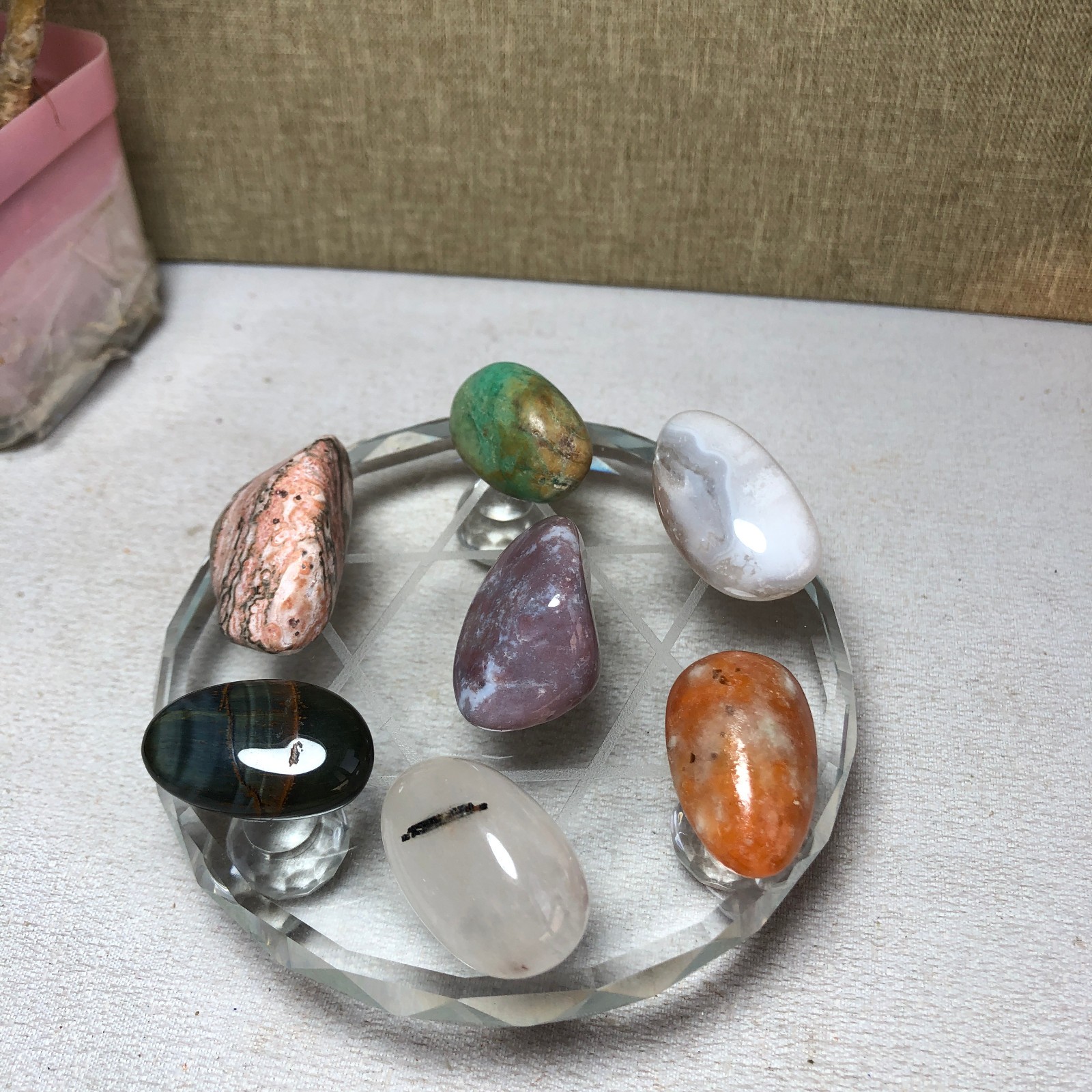 Natural various semi-precious stone Crystal Seven Star Array tumbled 306g A2818