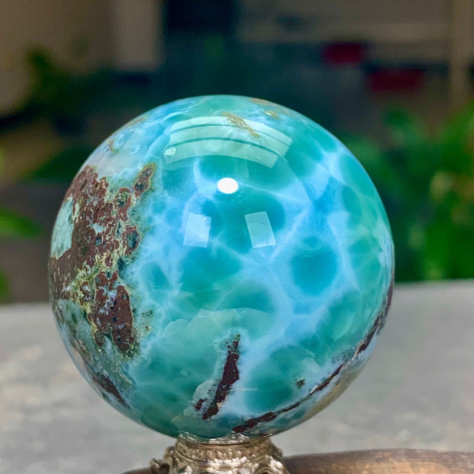 104G Natural larimar Gorgeous rough Crystal Sphere Ball Healing