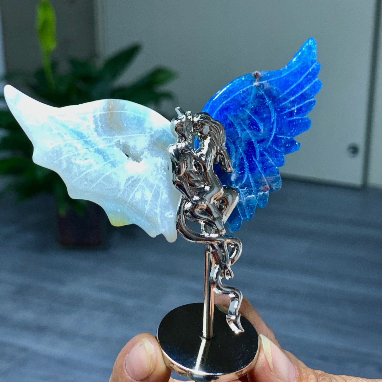 45G Natural hemimorphite and blue apatite hand carved devil angel wing specimen