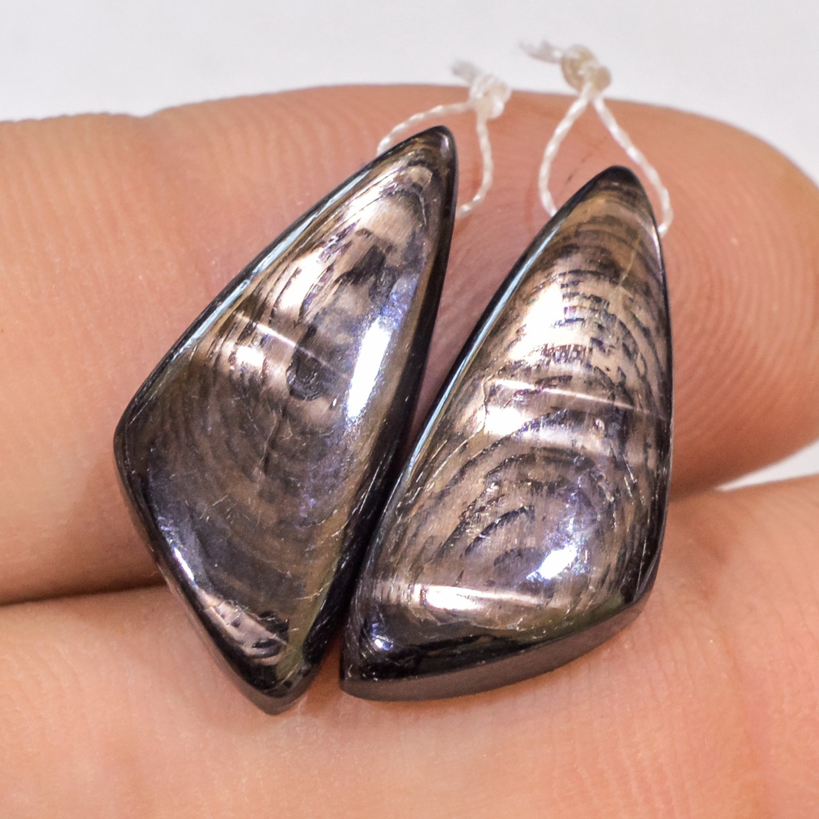 19 Cts Natural Hypersthene Cabochon Gemstone Side Drill Pair 20x8mm #P1667