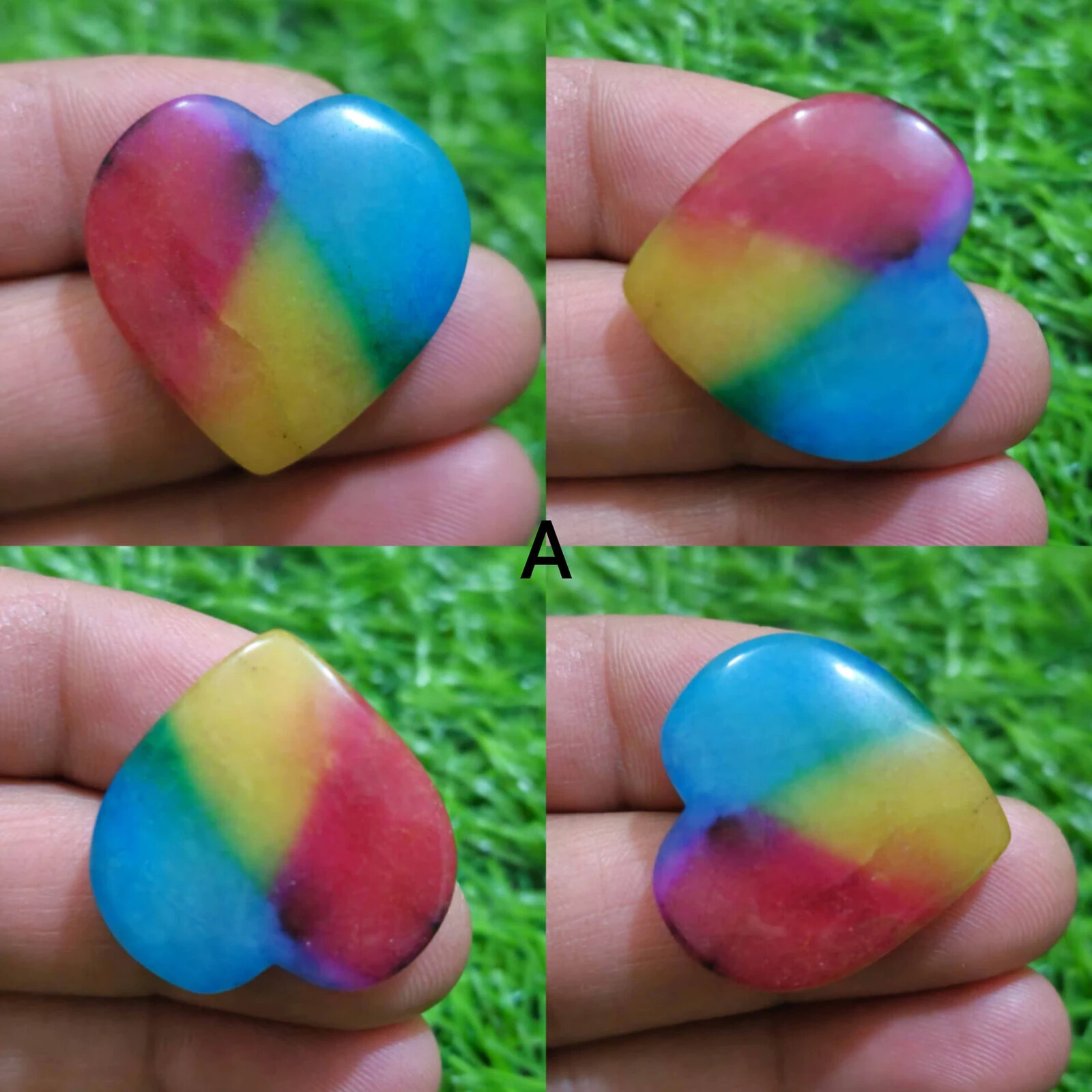 For Making Jewelry Gorgeous Rainbow Solar Quartz Heart Cabochon Loose Gemstone