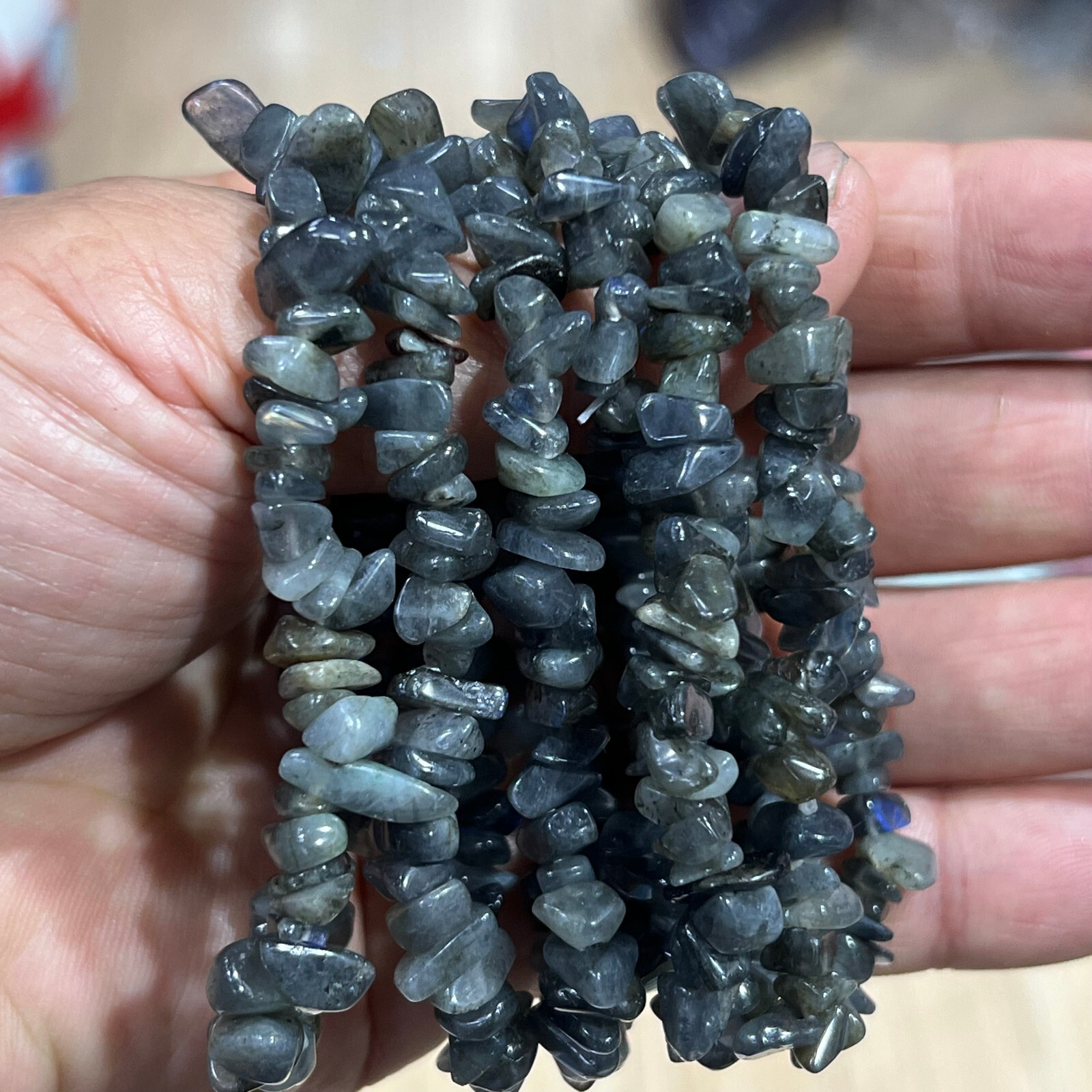 Wholesale Lot 6 Pcs Natural Labradorite Rubble 7.5″ Crystal Stretch Bracelet