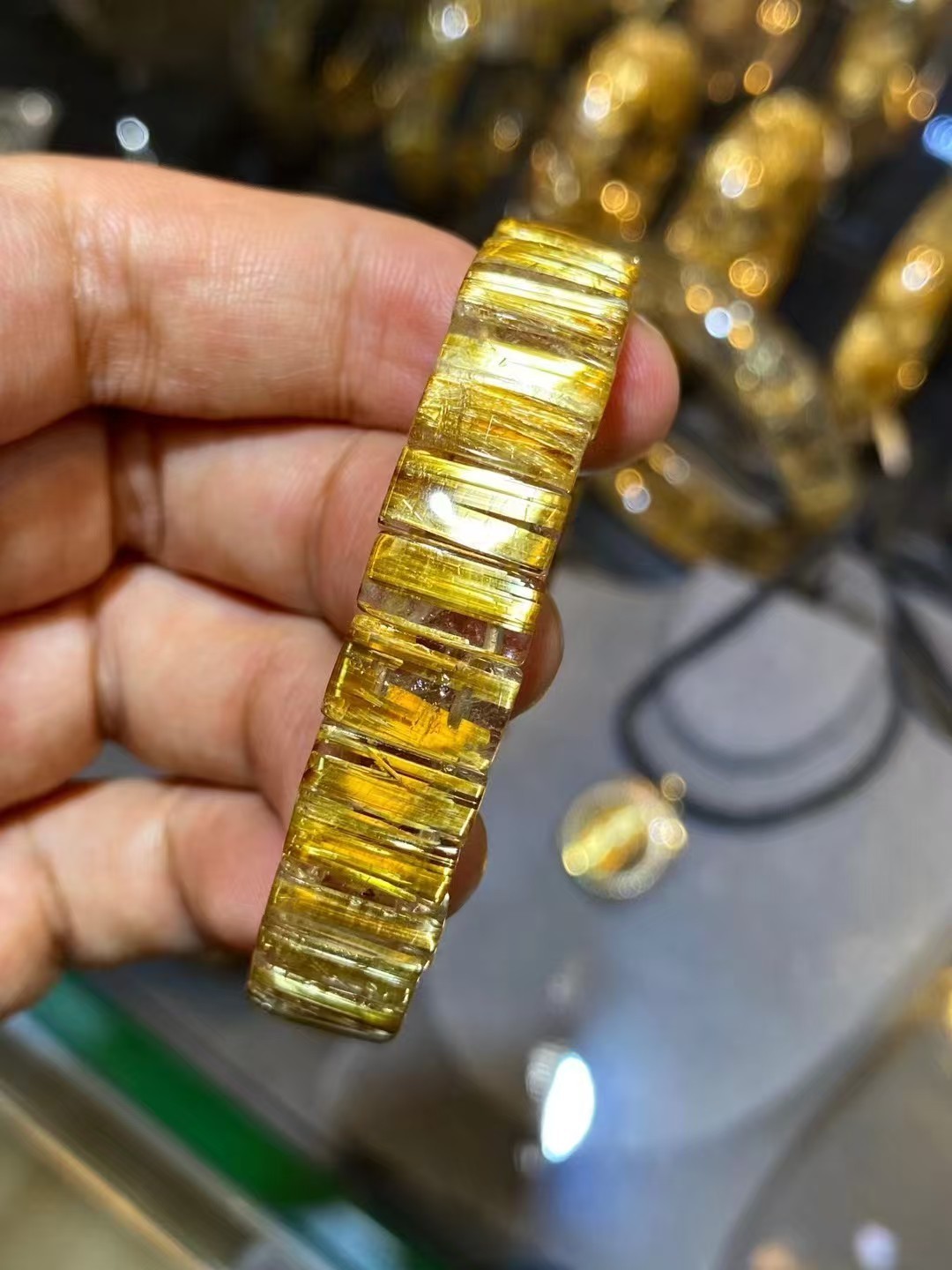 11*4.5mm Rare Sparkling Natural Gold Rutilated Titanium Quartz Crystal BraceletA