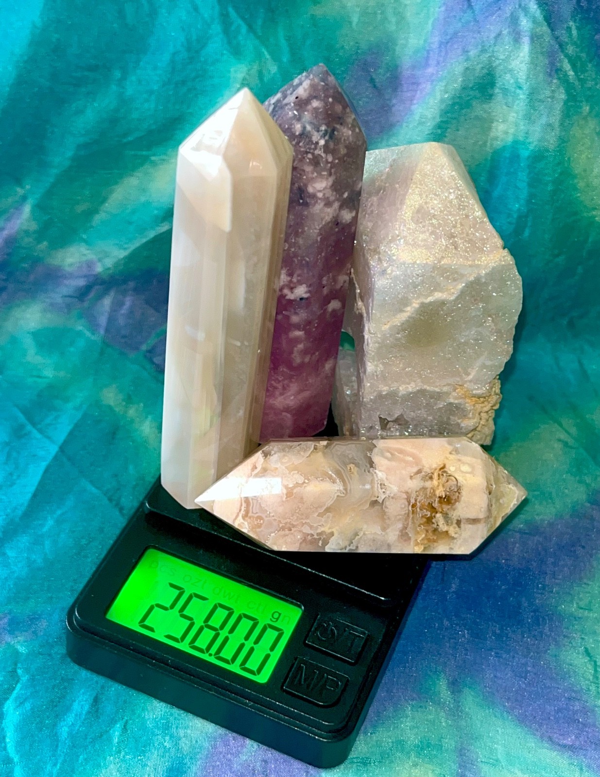 🌸 Flower Agate DT Aura Quartz Pink Tourmaline Banded Agate crystals reiki 258g