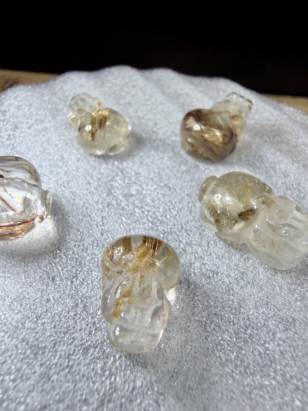 Crystal Golden Rutile Quartz Tiny Pixiu Carving Chinese Feng shui collect Mini