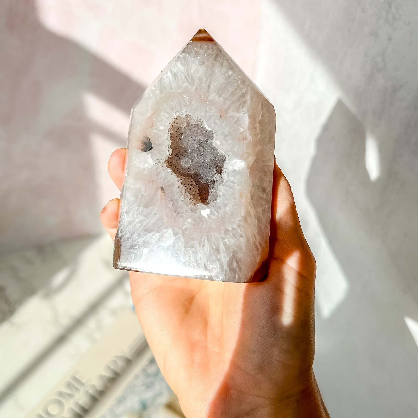 Agate Tower with Druzy Quartz Crystal ( 14.8 oz ) | Natural Gemstone Home Decor