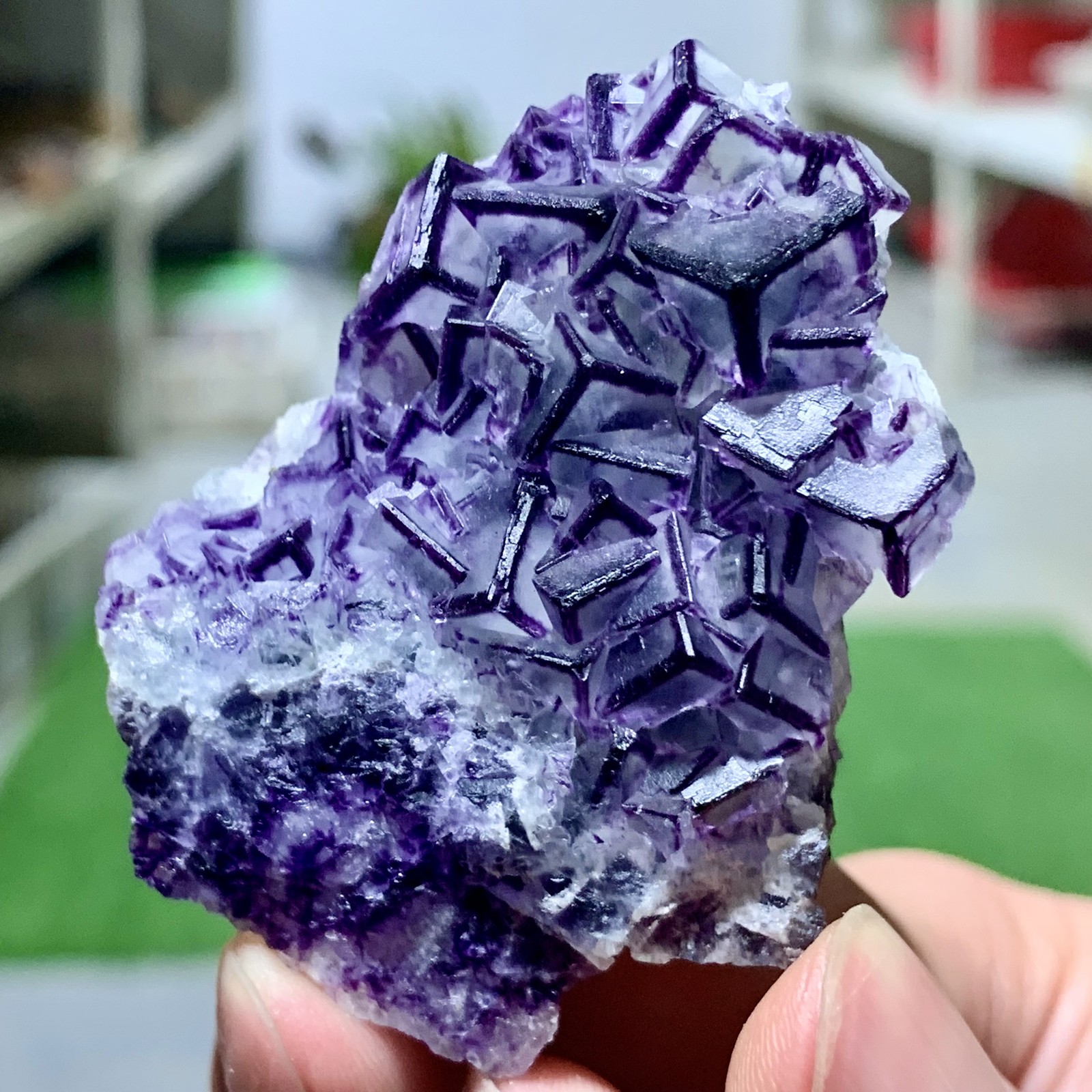 57G Inner Mongolia Natural Fluorite Purple Edged Cube Crystal Mineral Specimen