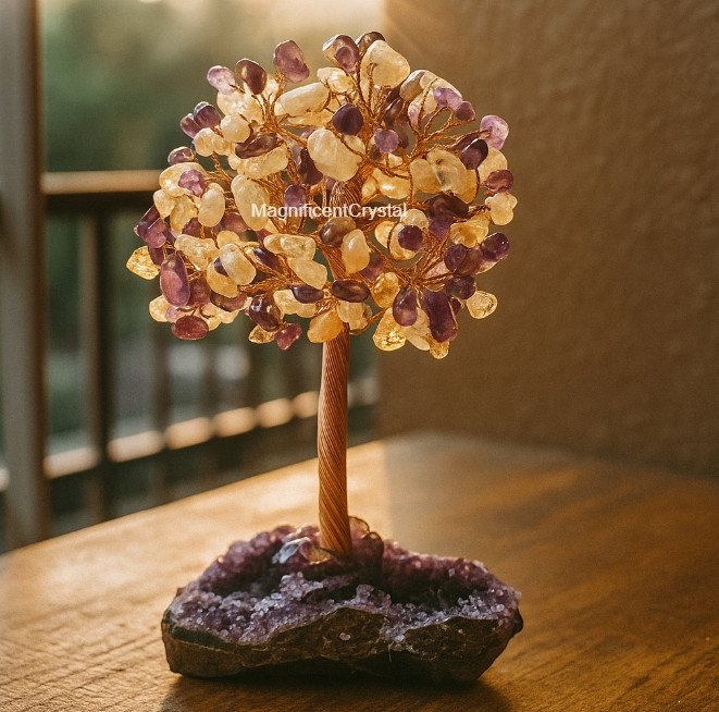 Healing Amethyst Citrine Tree of Life Crystal Decor Display Spiritual Energy