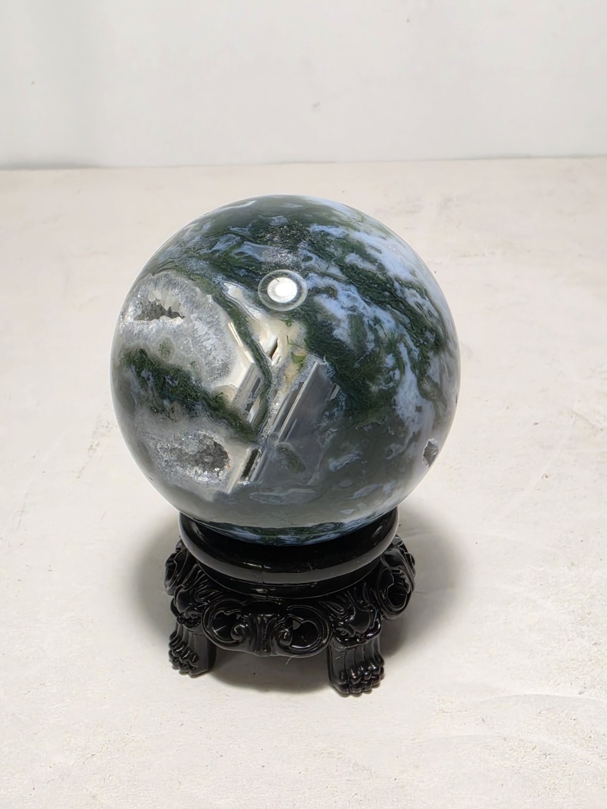 Polished Moss Agate Druzy Quartz Sphere Crystal Ball Natural Mineral 2.5 In Dia