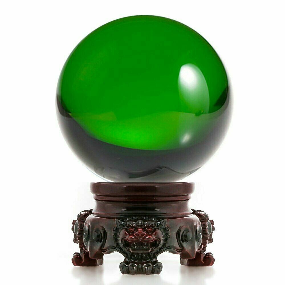 Crystal Ball 3″ diameter for Feng Shui, Meditation, Decor, with Red Lion Stand