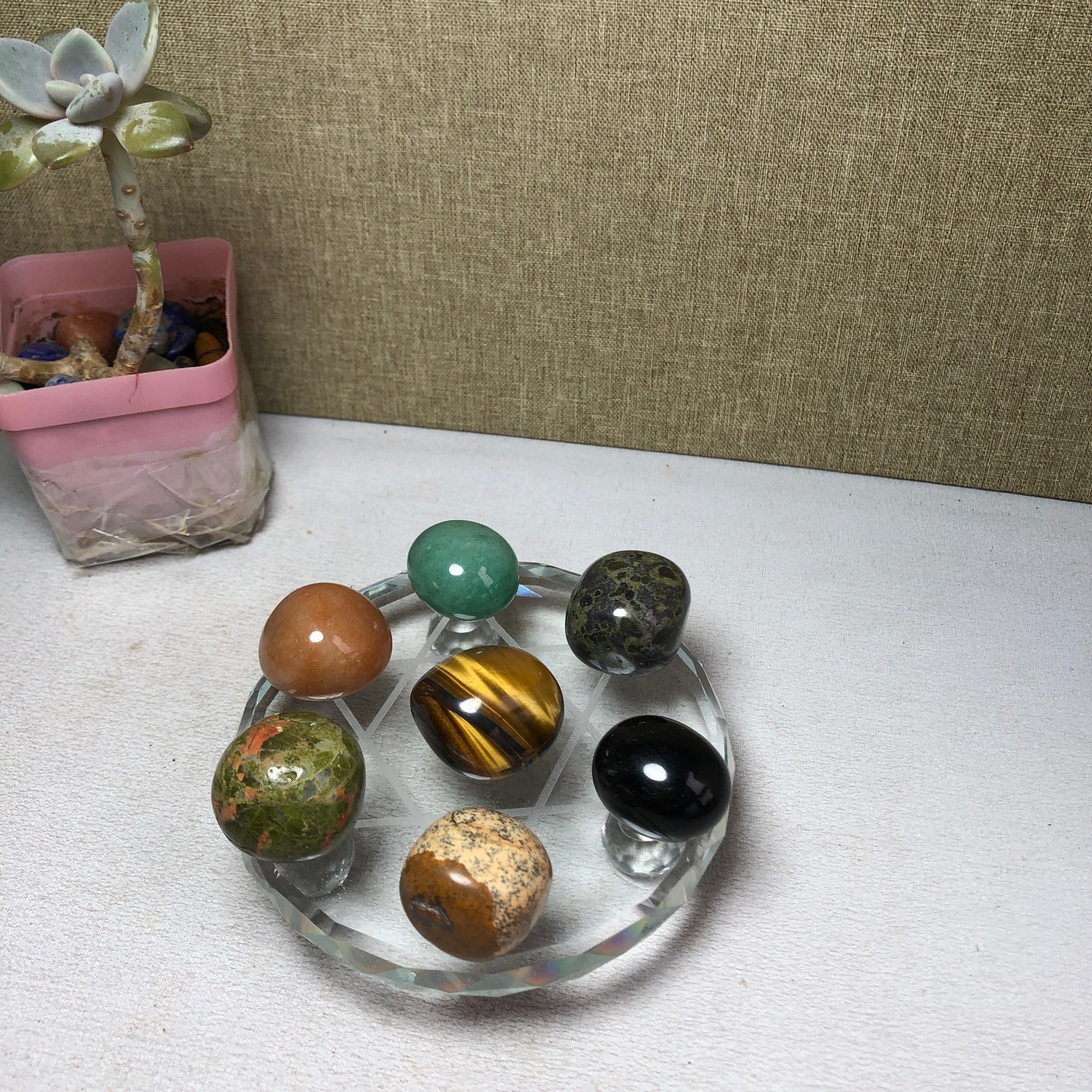 Natural seven different types of crystals Seven Star Array Specimen Base A3036