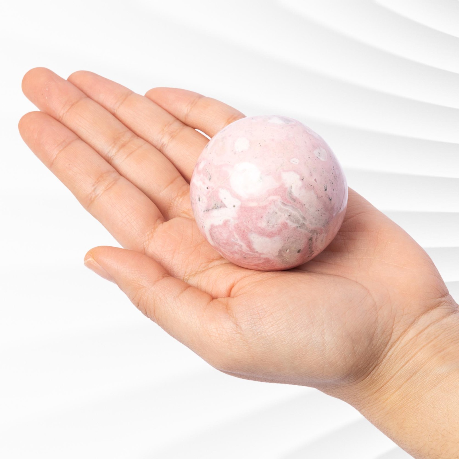 Rhodonite Sphere with Stand Pink White Crystal Ball Natural Stone Specimen Gift