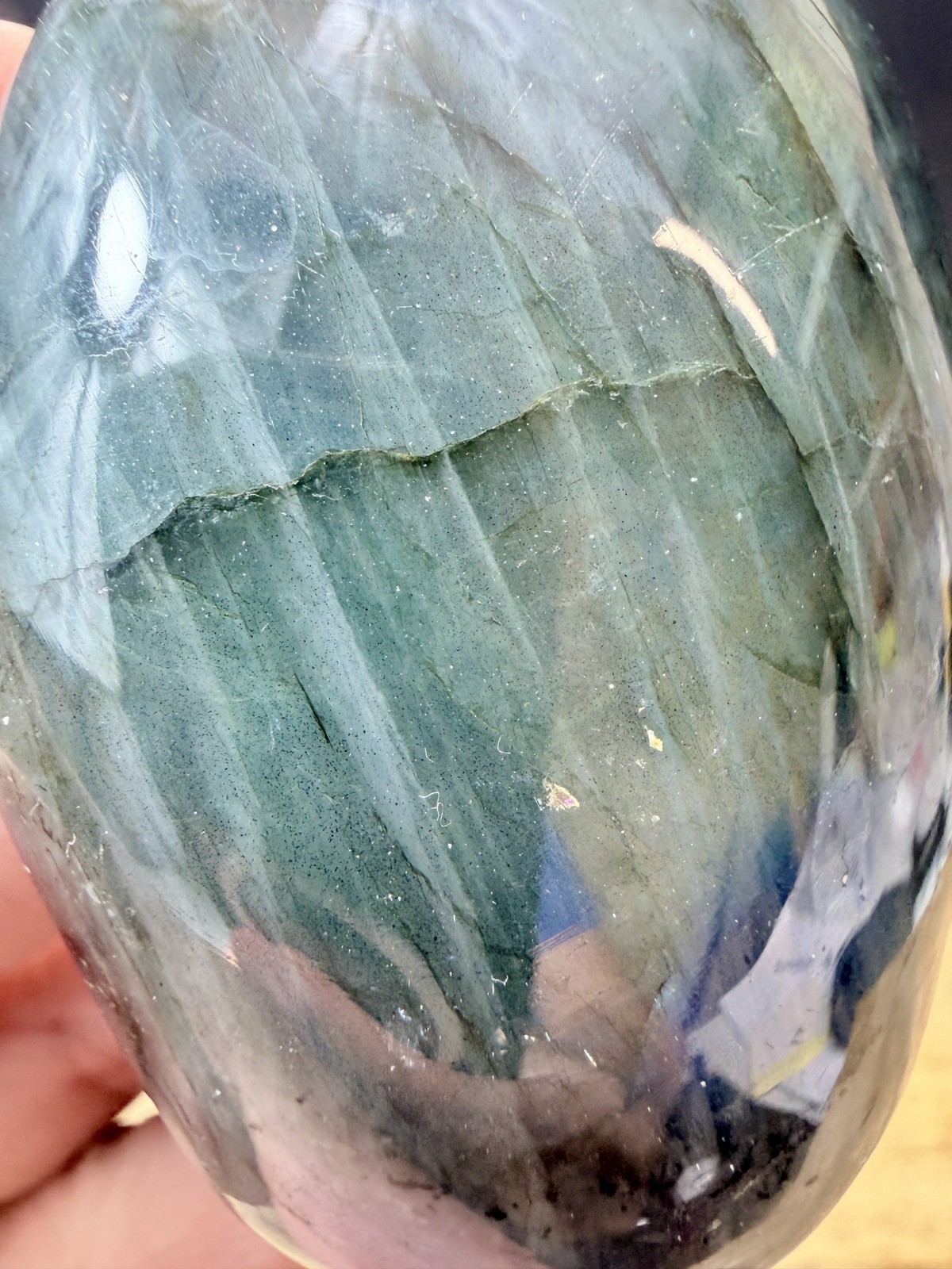 Crystal Labradorite Palmstone heal reiki mindfulness Aura meditate Flash 146g 2