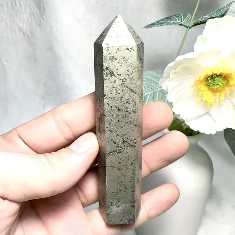 Natural Pyrite Crystal Tower Point Wand Reiki Obelisk Healing Home Decor Gifts