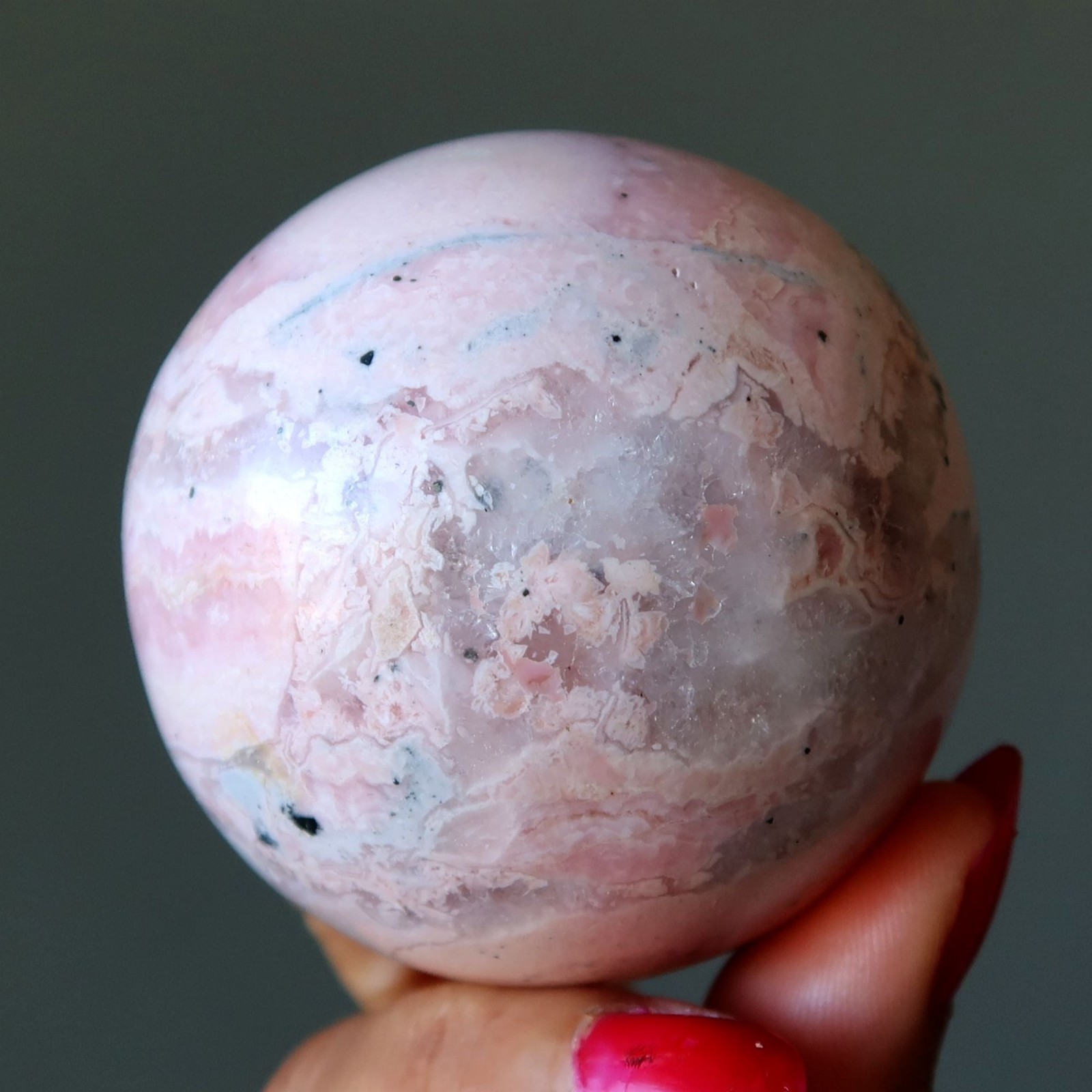 Rhodonite Sphere Wild Lover Crystal Ball Heart Chakra Pink Gemstone Orb 2.3″