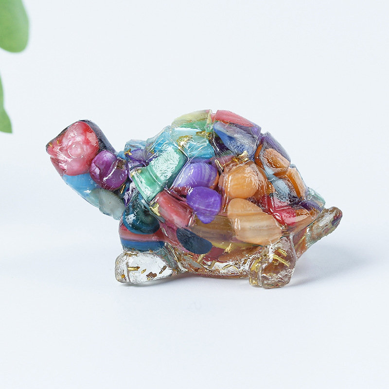 Natural Colorful Scallop Quartz Crystal Longevity Turtle Gravel Mini Resin Decor