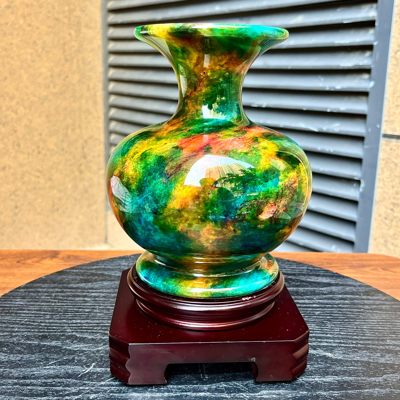 Taiwan Serpentine Crystal Gourd Vase Lucky Feng Shui Home Art 4 lb