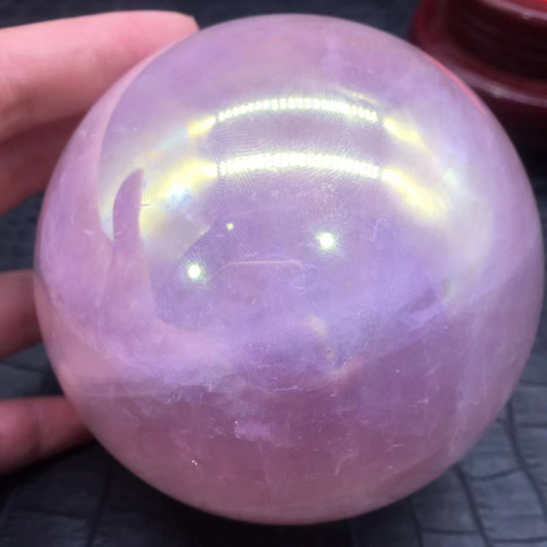 Rainbow Aura Angel Ball Natural Pink/Rose Quartz Sphere Healing Decorate + Stand