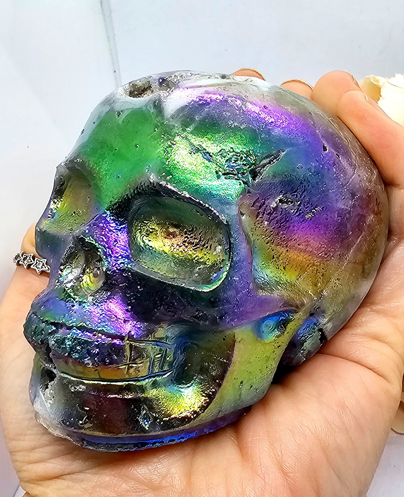 *SALE* Druzy Titanium Rainbow Aura sphalerite crystal Skull Angel Aura 480g 7cm
