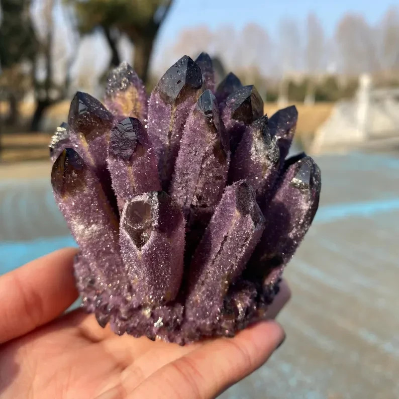 2026NEWFIND 1PC Rare Dark Amethyst Quartz Cluster Healing Purple Crystal Geode