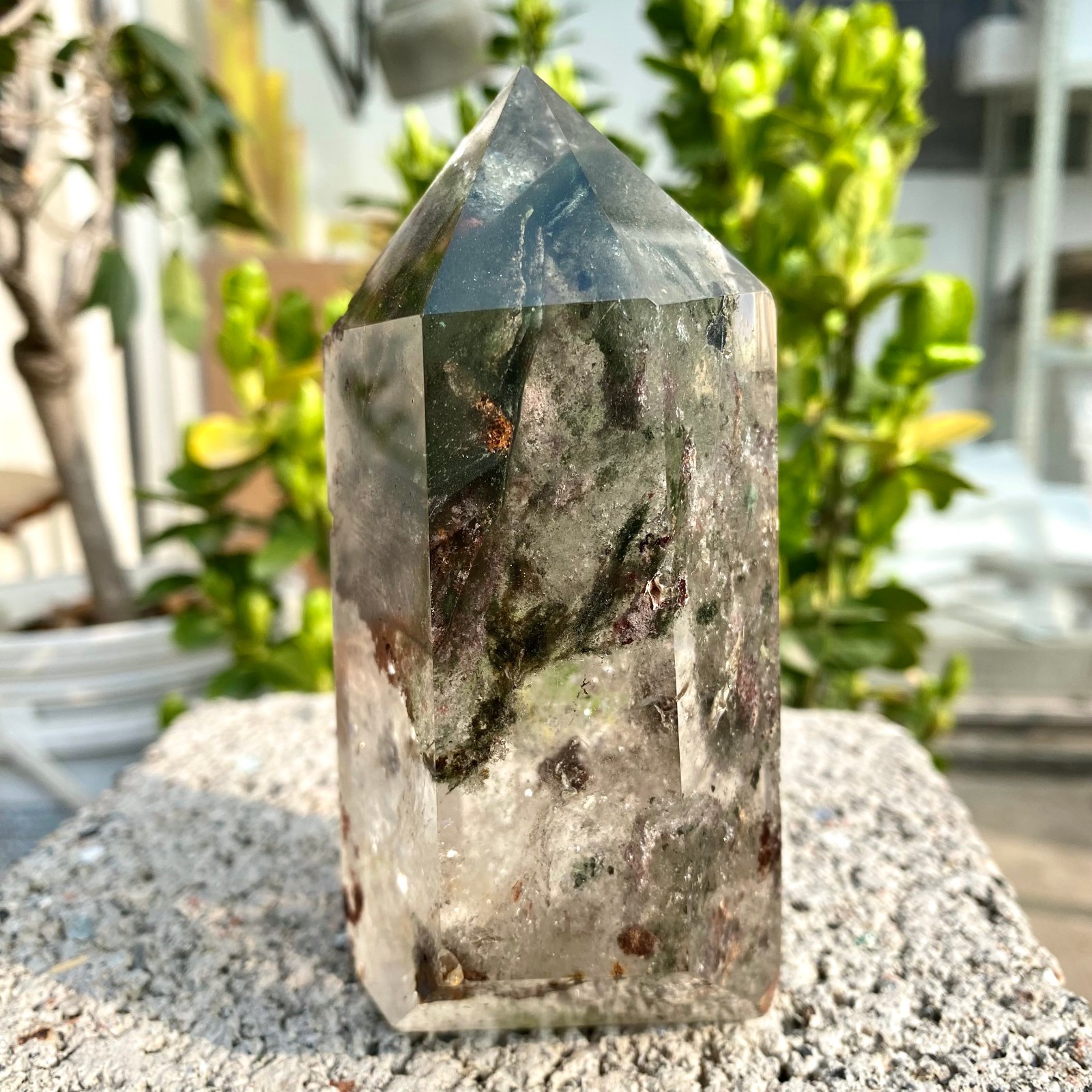 1.33LB Natural Green Ghost Phantom Quartz Crystal Obelisk Tower Rod restoration