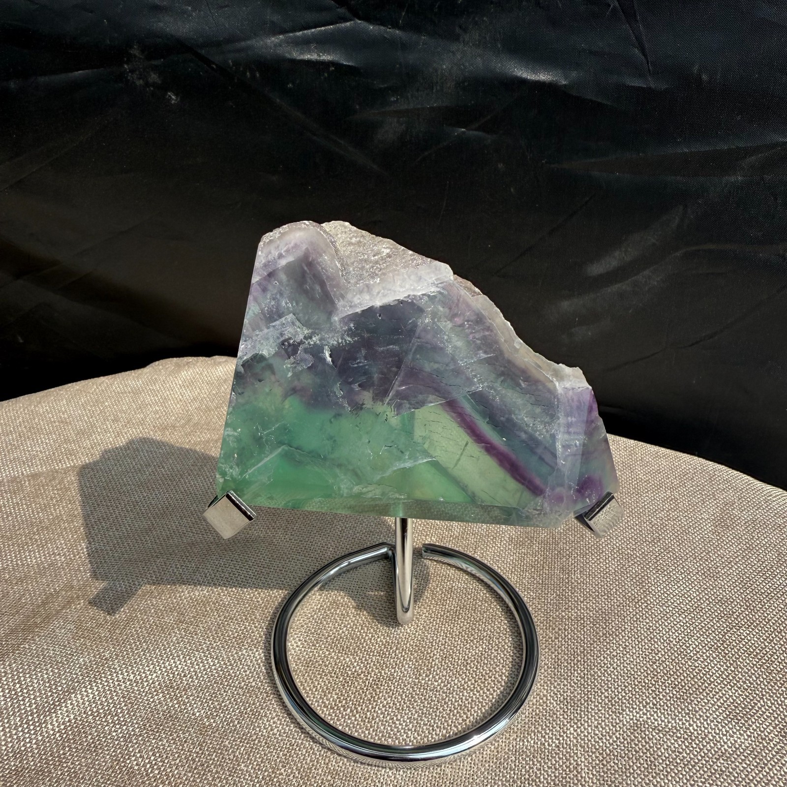 290g Natural Watermelon Fluorite Slice Mineral Crystal Healing