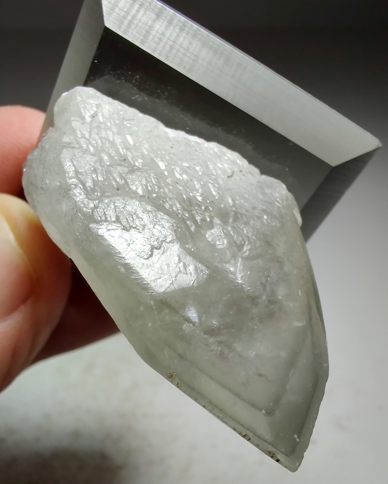 Phantom Calcite crystal with Marcasite. Vulcan Quarry, Racine, Wisconsin. 5 cm.