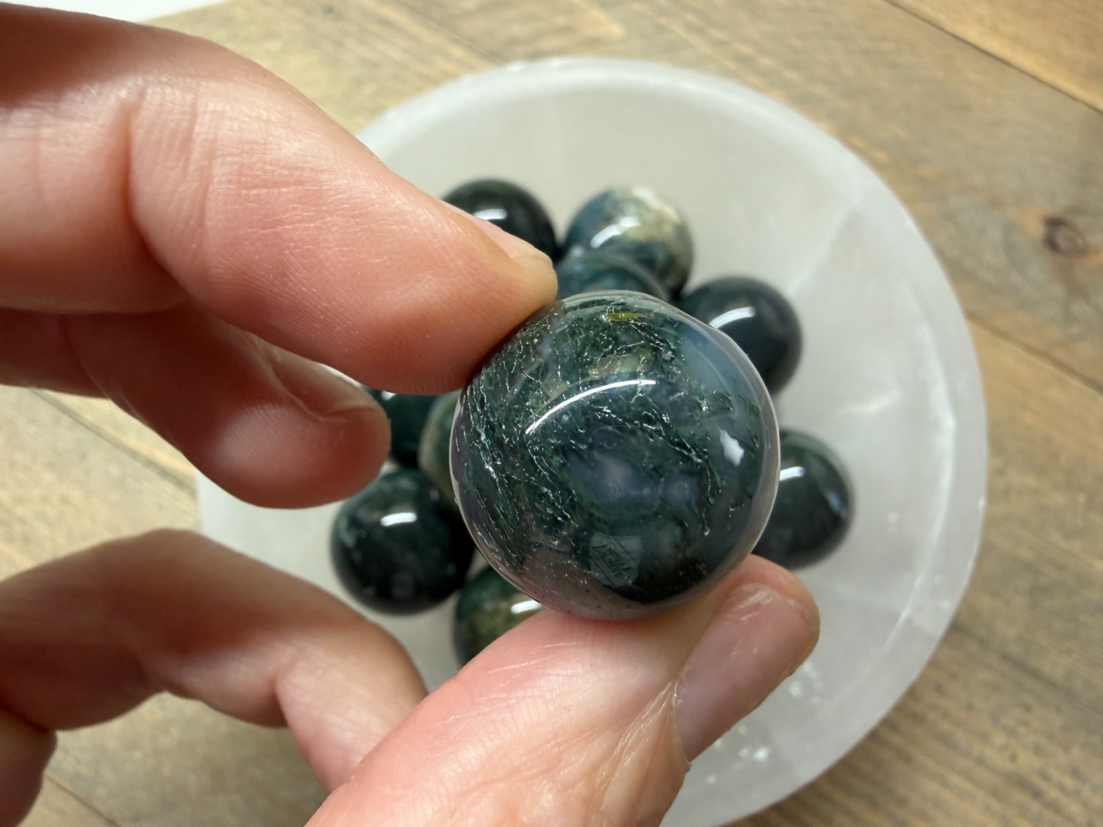 Moss Agate 20mm Sphere Natural Crystal Ball Dendritic Heart Chakra Reiki Stone