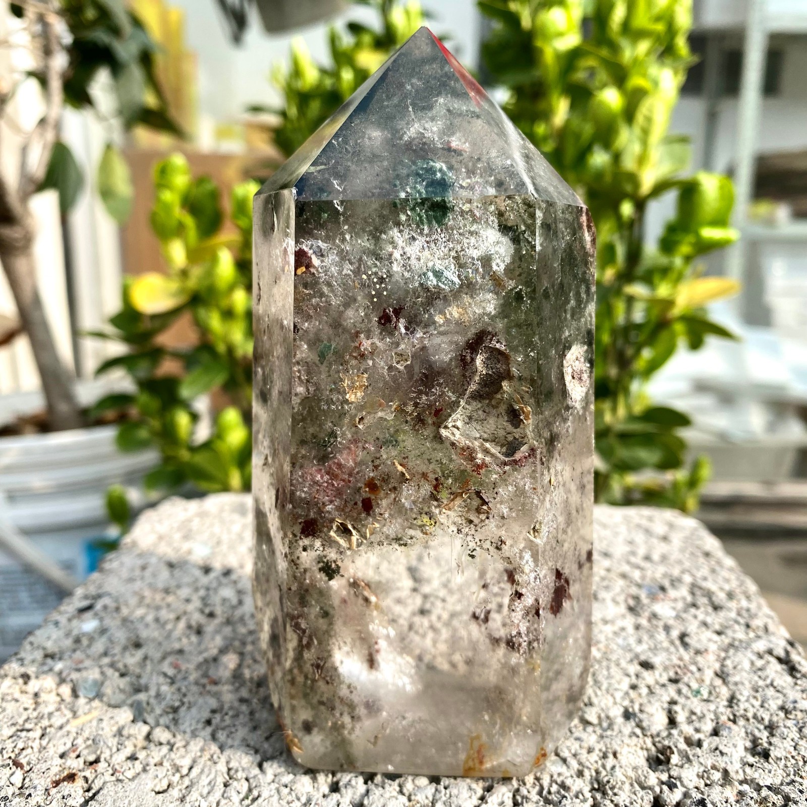 1.33LB Natural Green Ghost Phantom Quartz Crystal Obelisk Tower Rod restoration
