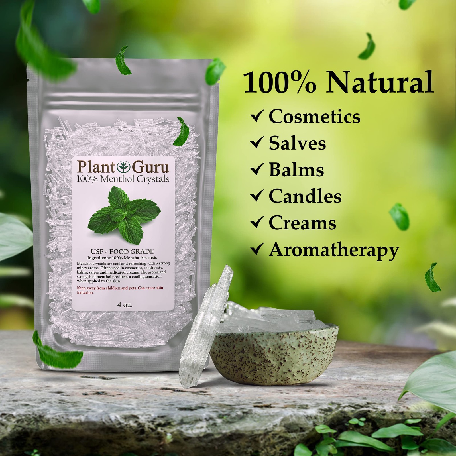 Menthol Crystals 2 lbs. Bulk Mentha Arvensis 100% 32 Ounce (Pack of 1), Clear