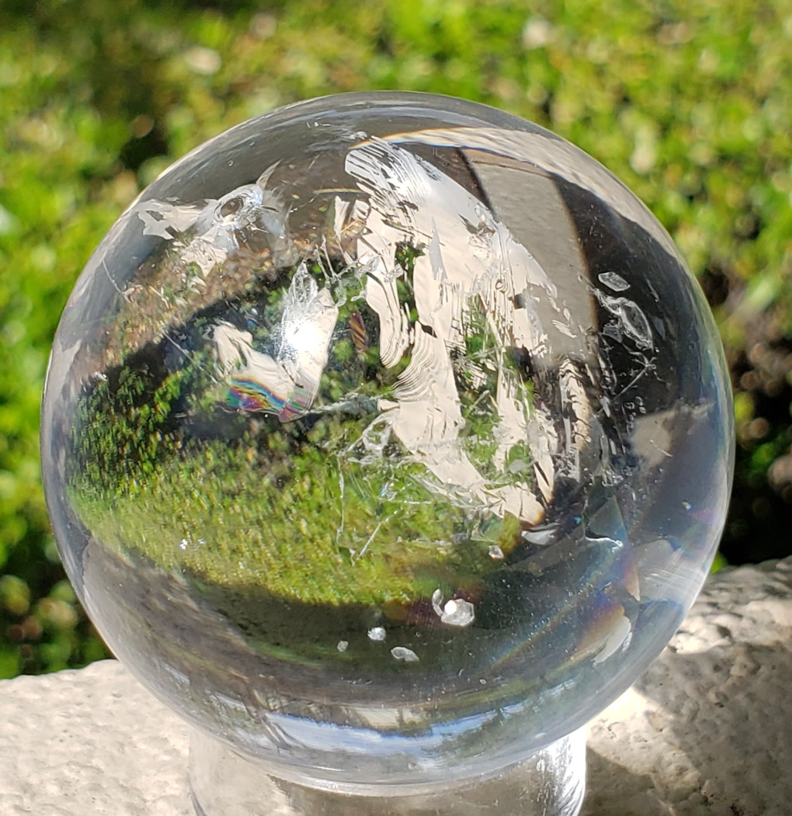 2″ Natural Brazilian Clear Crystal Quartz Sphere Orb Ball Portal Rainbow, 190g