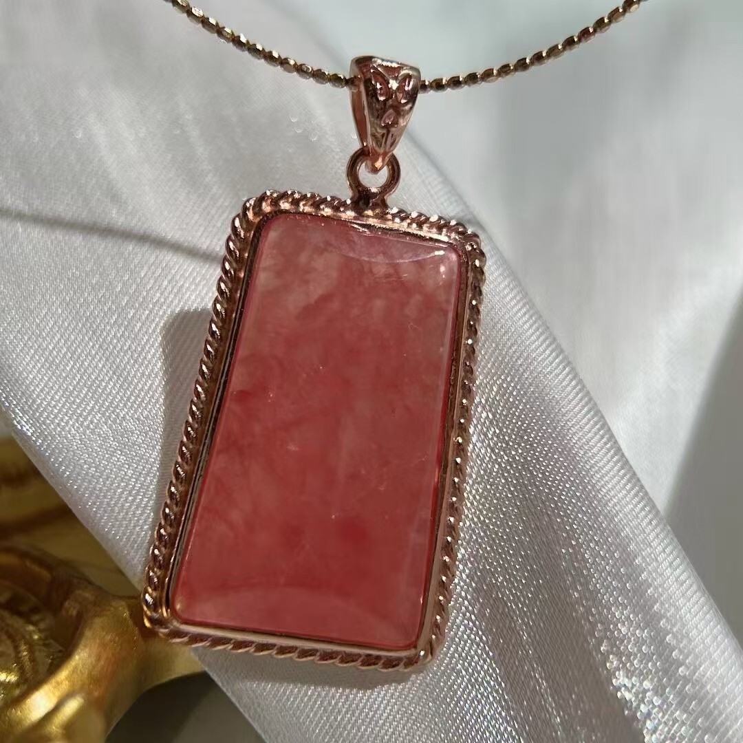 Natural Ice Rose Rhodochrosite Gemstone Pendant 925 AAAAA