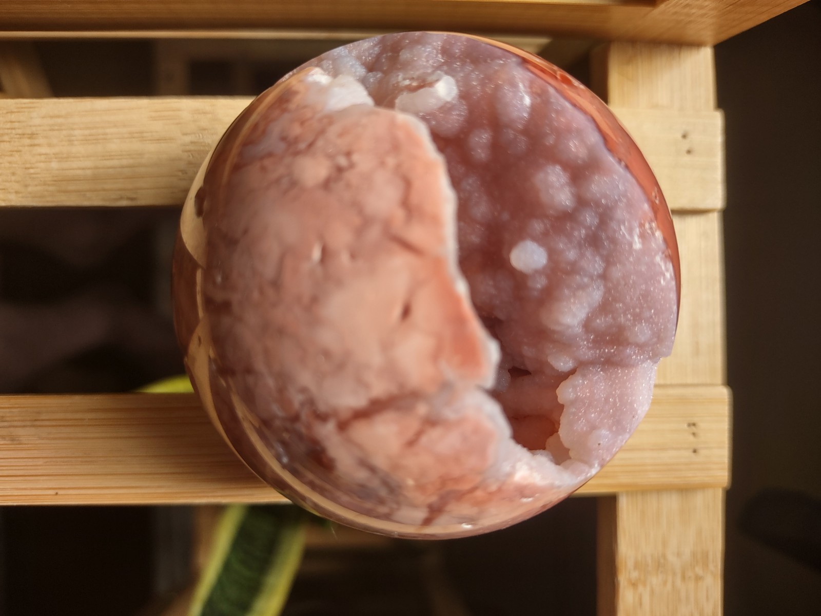 Natural Druzy Pink Agate Geode Sphere Crystal Ball Healing 64 mm 302 Grams
