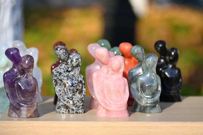3″ Natural Quartz carved Lovers Reiki Healing Crystal Decor Ornament Gift 1pc