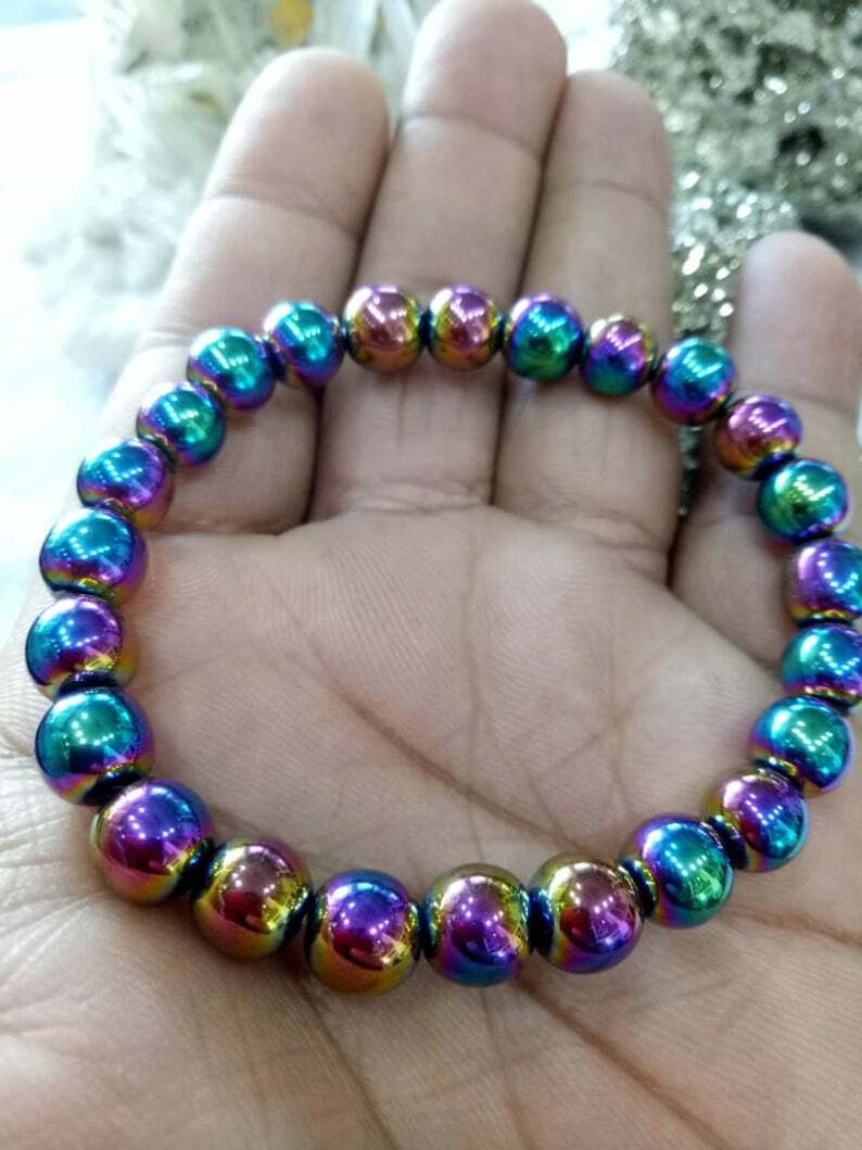 Rainbow Titanium Round Beads 8mm healing crystal bracelet aura energy reiki