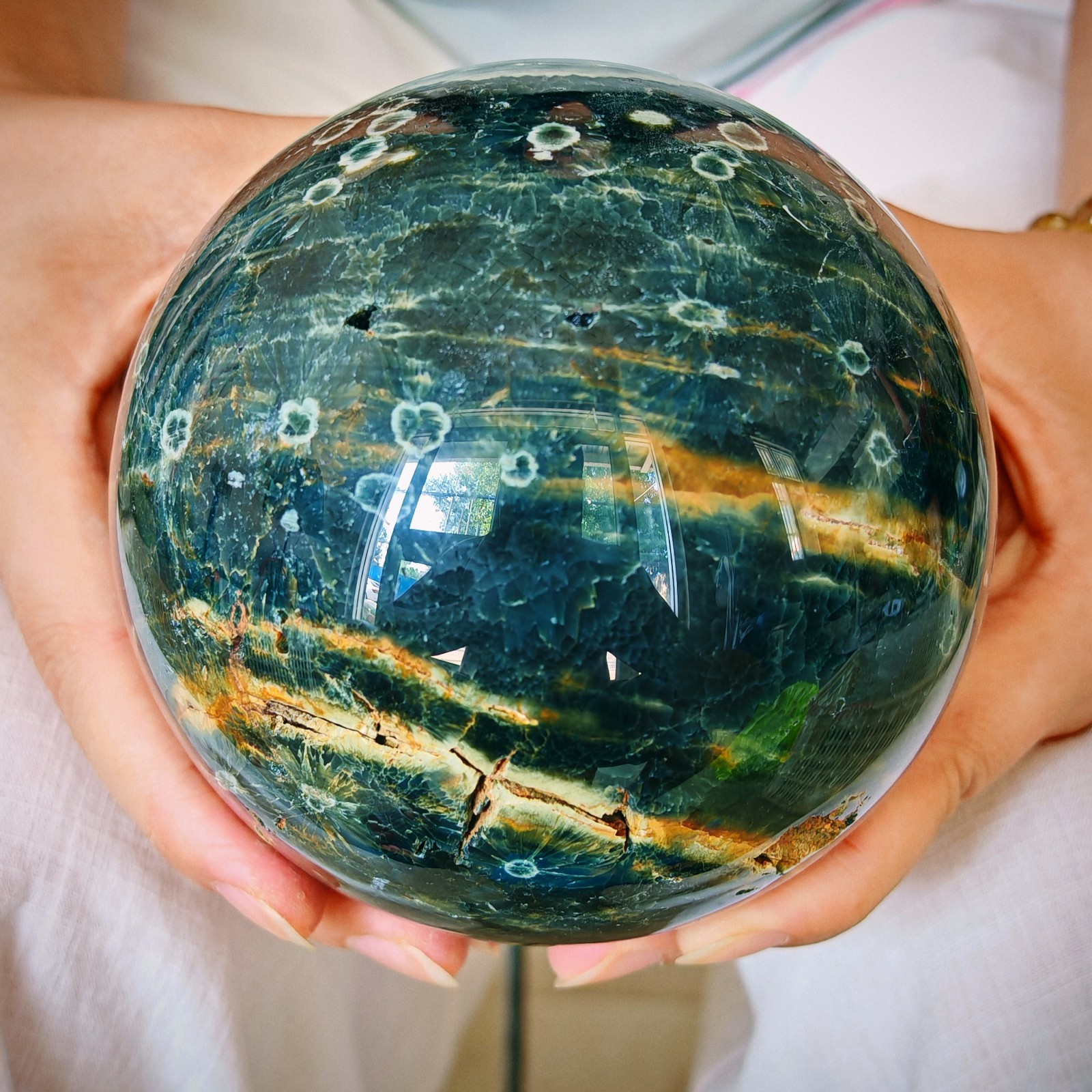 4.62LB Natural ocean jade crystal ball, polished quartz ball 2.1kg