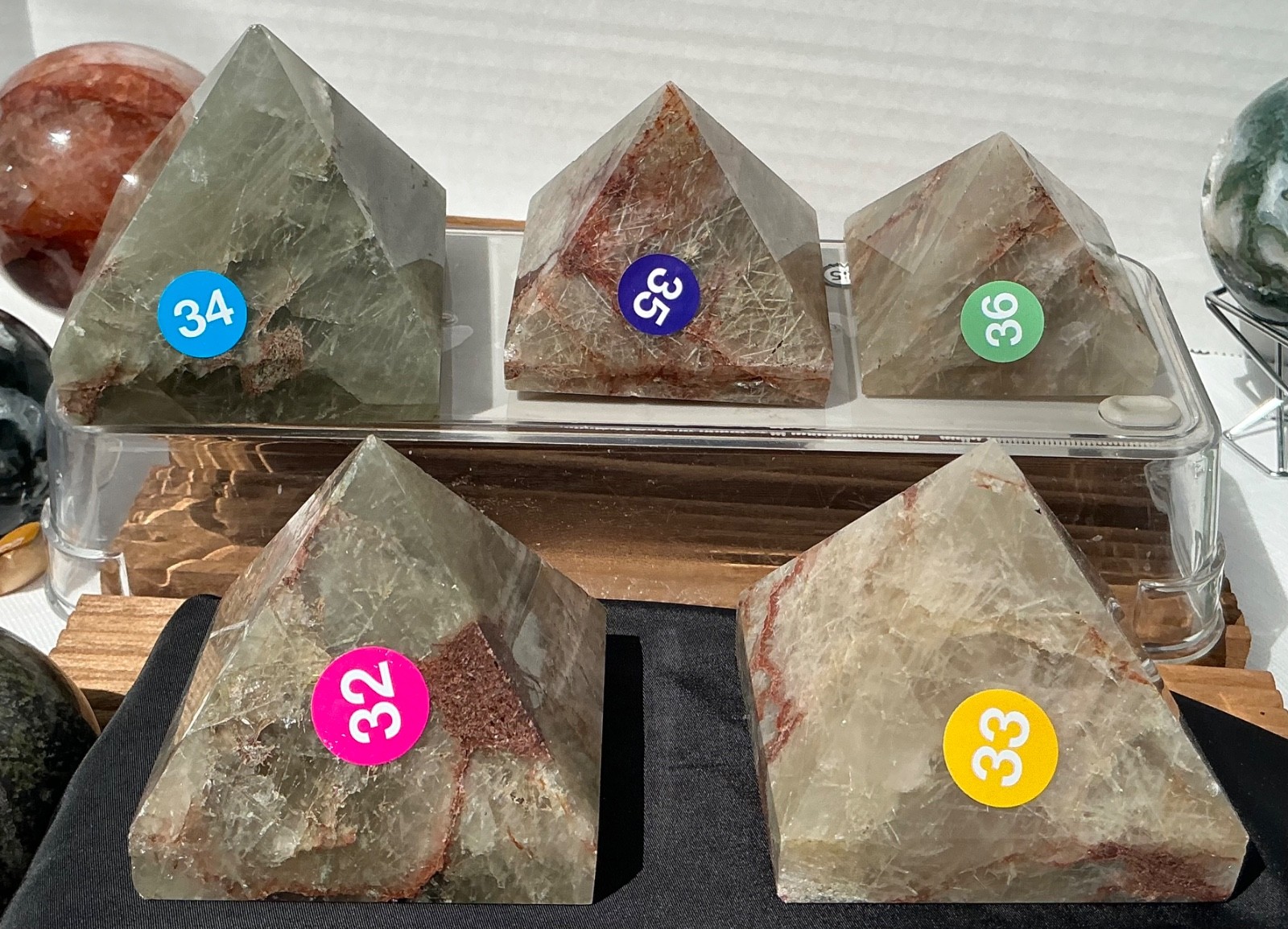Natural Multi Colored Rutilated Quartz Crystal Pyramids Healing