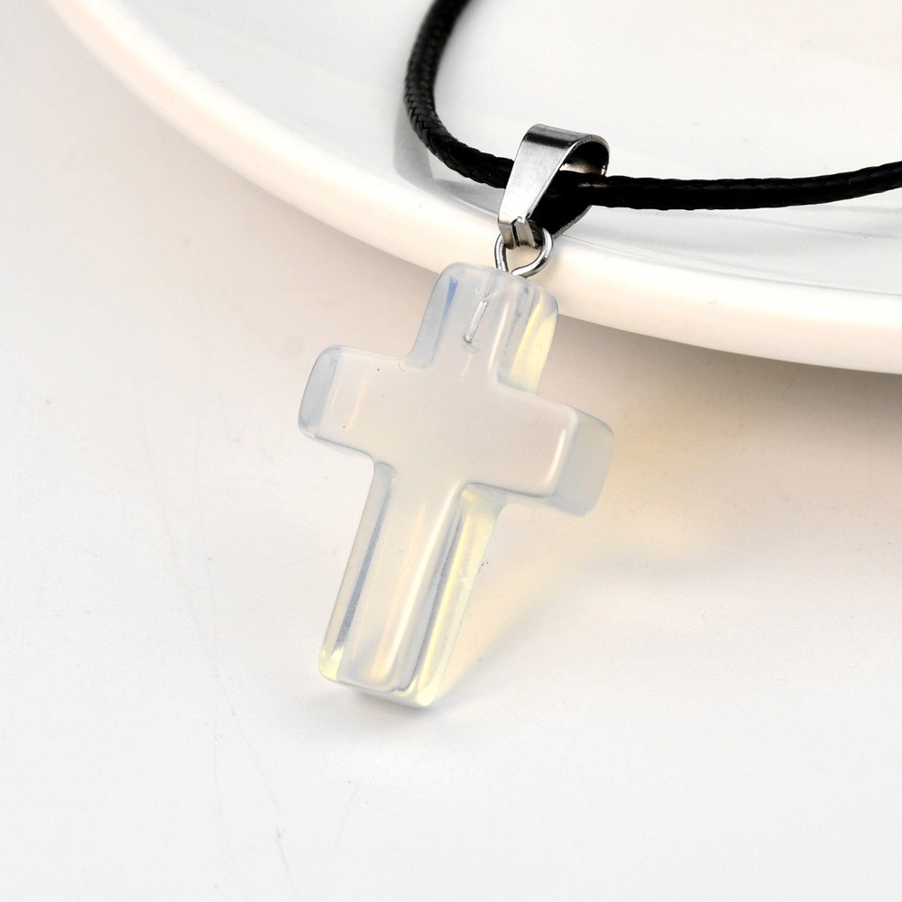 Fashion Crystal Cross Pendant Necklace Mixed Charms on Leather Rope Jewelry