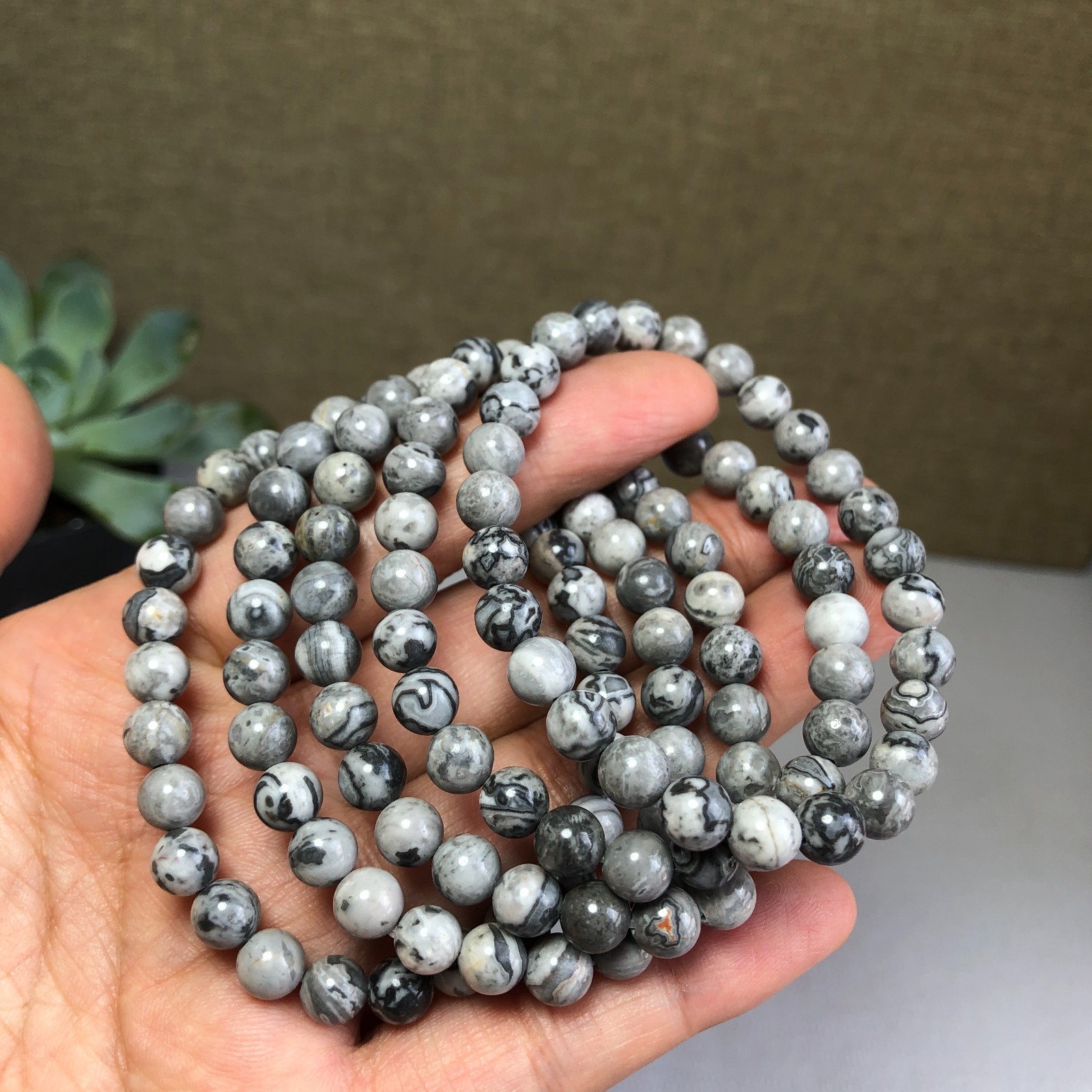 5Pcs Wholesal Natural Picasso Stone bracelets Crystal ball sphere 6mm