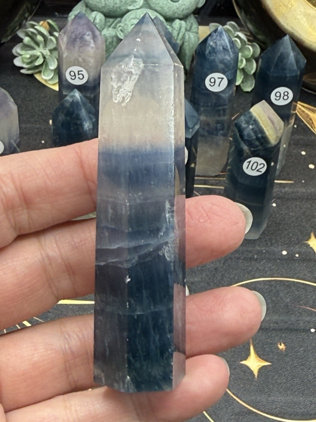 Natural Blue Flouorite Points Clear Banding Free shipping