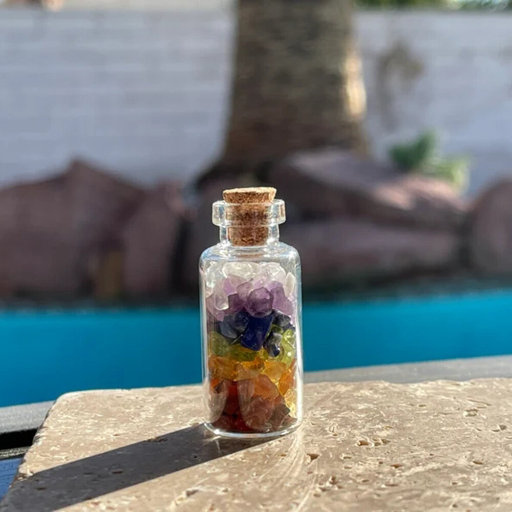 Wishing Bottle 7 Chakra Tumbled Stone Chip Gemstone Crystal Healing Witchcraft