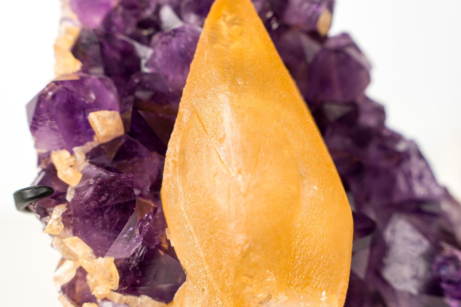 Rare Golden Yellow Calcite Specimen on Deep Purple Amethyst Cluster