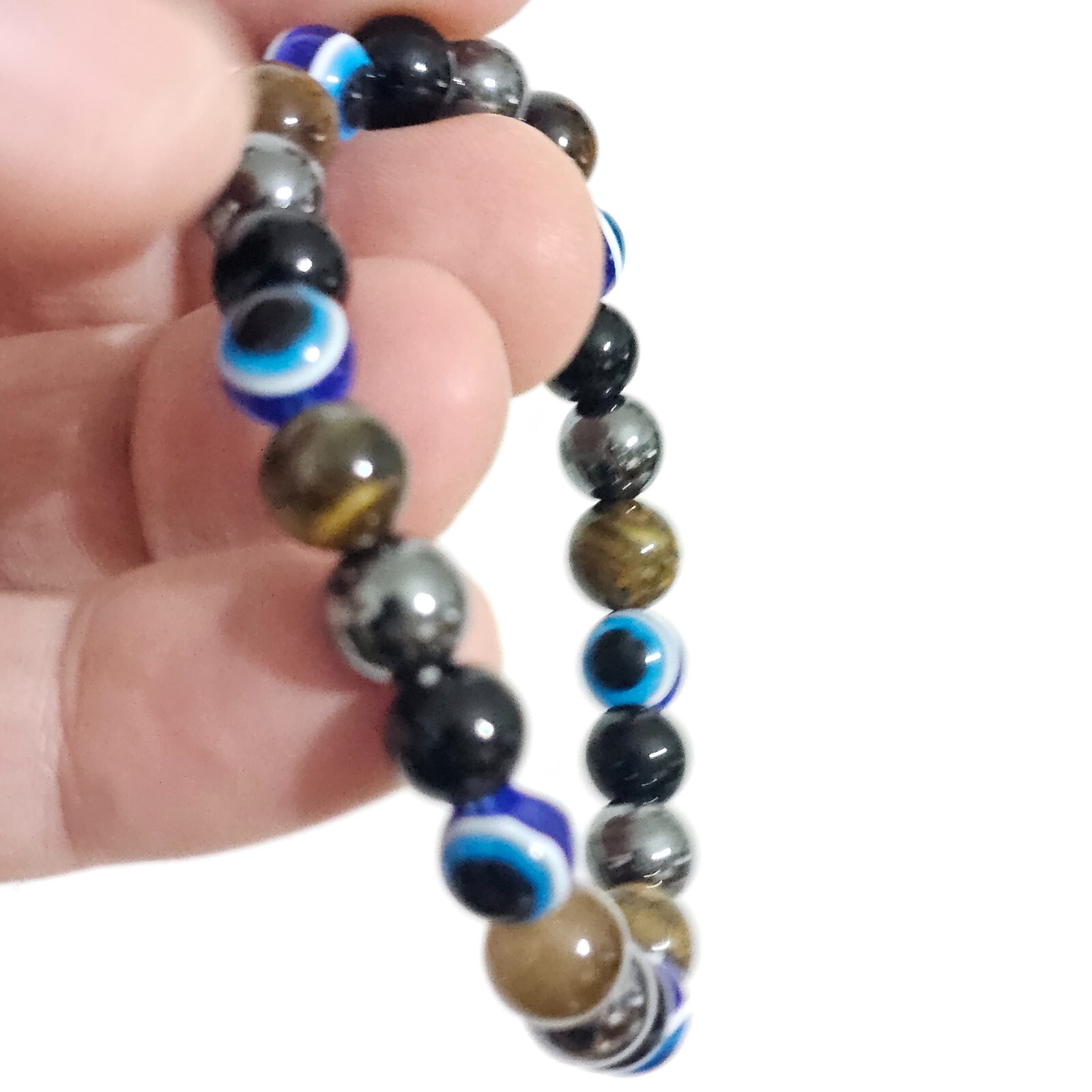 Evil Eye Protection Bracelet Hematite Obsidian Tigers Eye Gemstone Jewellery